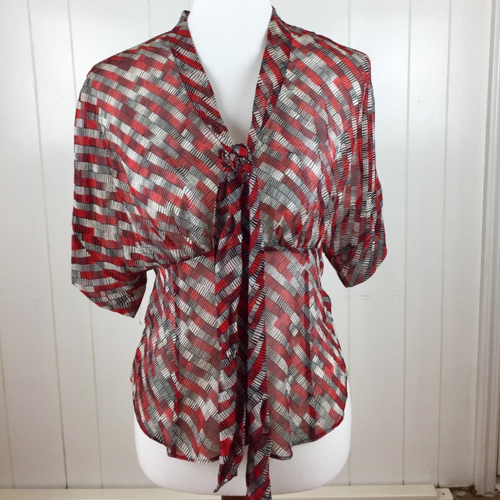 AX Armani Exchange Red And Sliver Silk Blouse NWOT